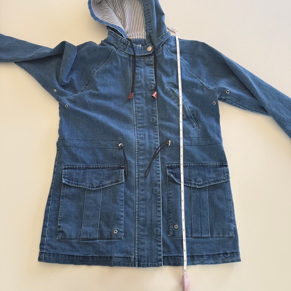 mo:vint-Denim Chore Jacket-Fisherman Core-Pockets-Hood-Size S - Picture 11 of 12